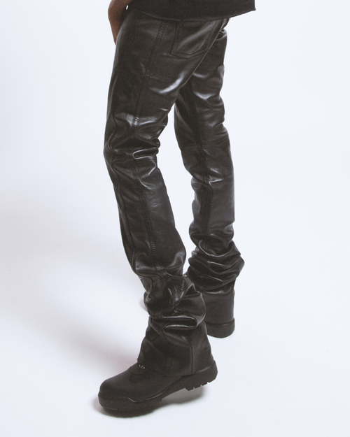 Triple Black Stacked Leather Pants