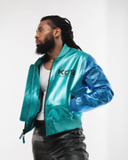 Belly Blue Cropped Leather Flight Jacket