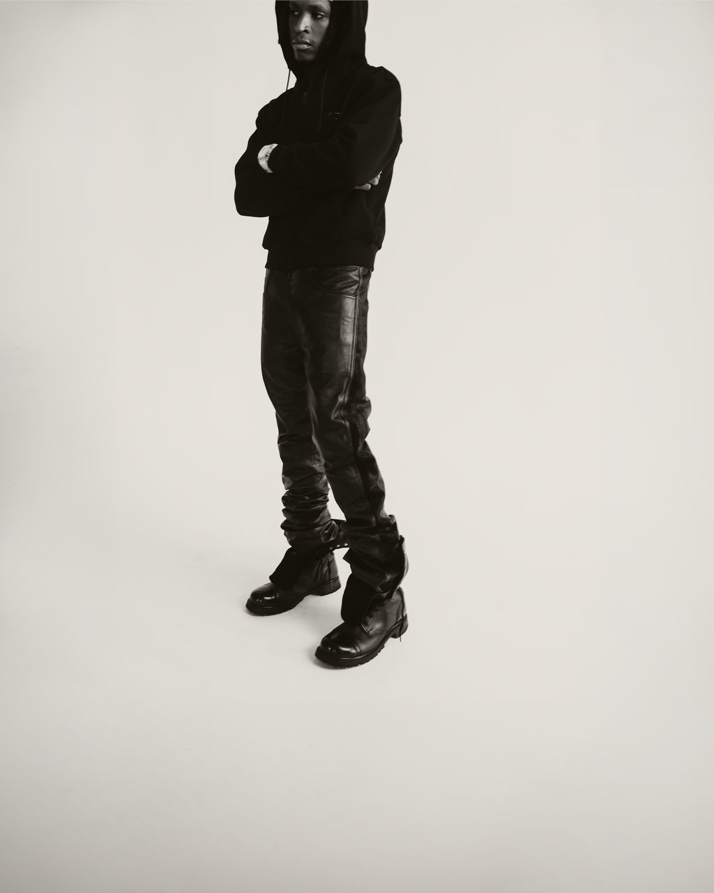 Triple Black Pony Stacked Leather Pants