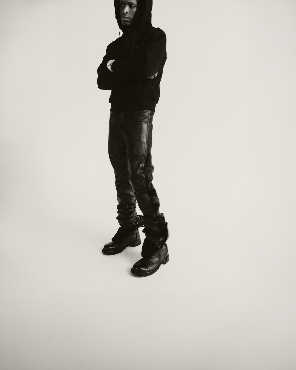 Triple Black Pony Stacked Leather Pants
