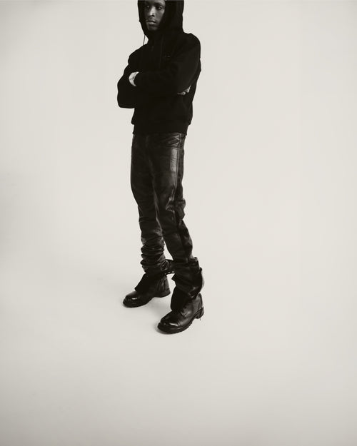 Triple Black Pony Stacked Leather Pants